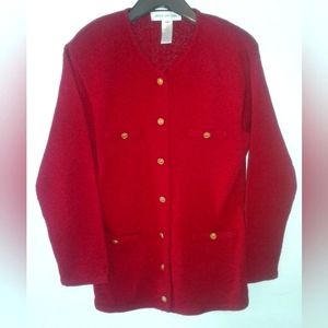 Gold Button Up Sweater Jones New York Jacket Cardigan Size Medium wool blend